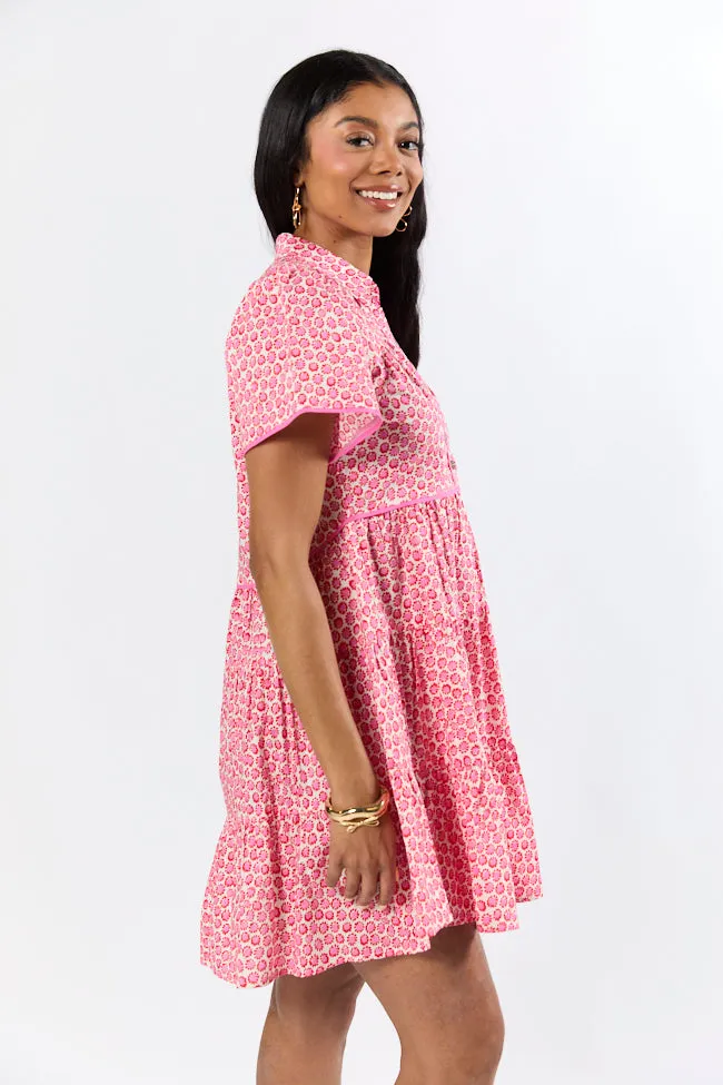 More Than Words Red and Pink Block Floral Shirt Dress SALE,Daily Outfit