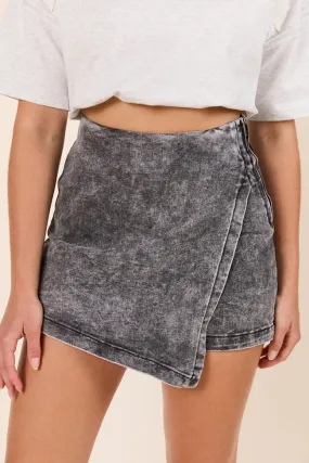 My Favorite Black Acid Wash Denim Skort,Women Skirts Comfort
