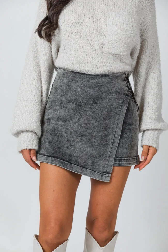 My Favorite Black Acid Wash Denim Skort,Women Skirts Comfort