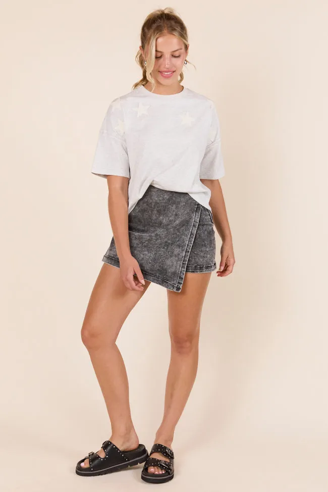 My Favorite Black Acid Wash Denim Skort,Women Skirts Comfort