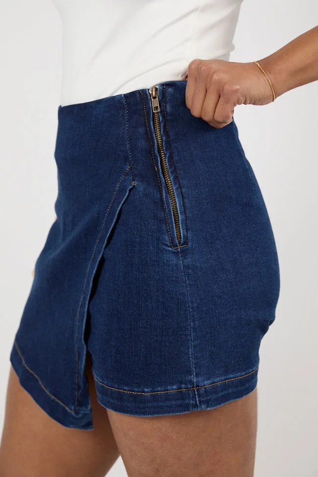 My Favorite Dark Wash Denim Skort,Women Skirts Comfort