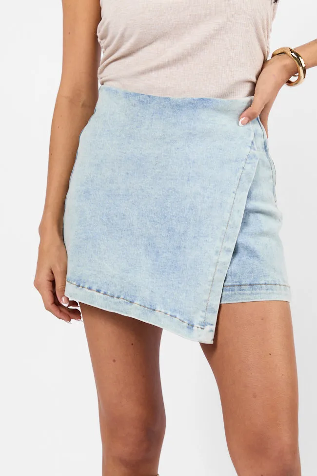 My Favorite Light Wash Acid Wash Denim Skort,Women Skirts Comfort