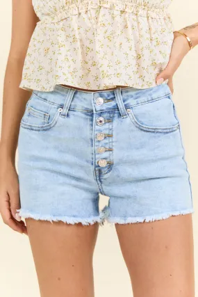 My Favorite Light Wash Button Fly Denim Shorts,Women Shorts
