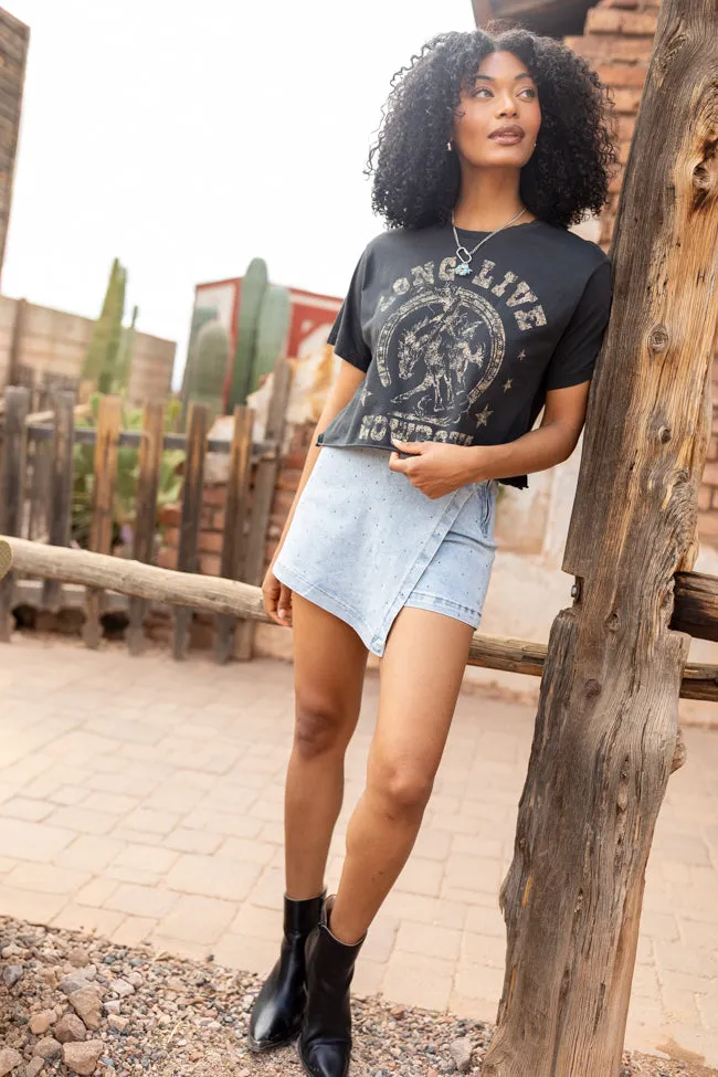 My Favorite Light Wash Rhinestone Studded Denim Skort,Women Skirts Comfort