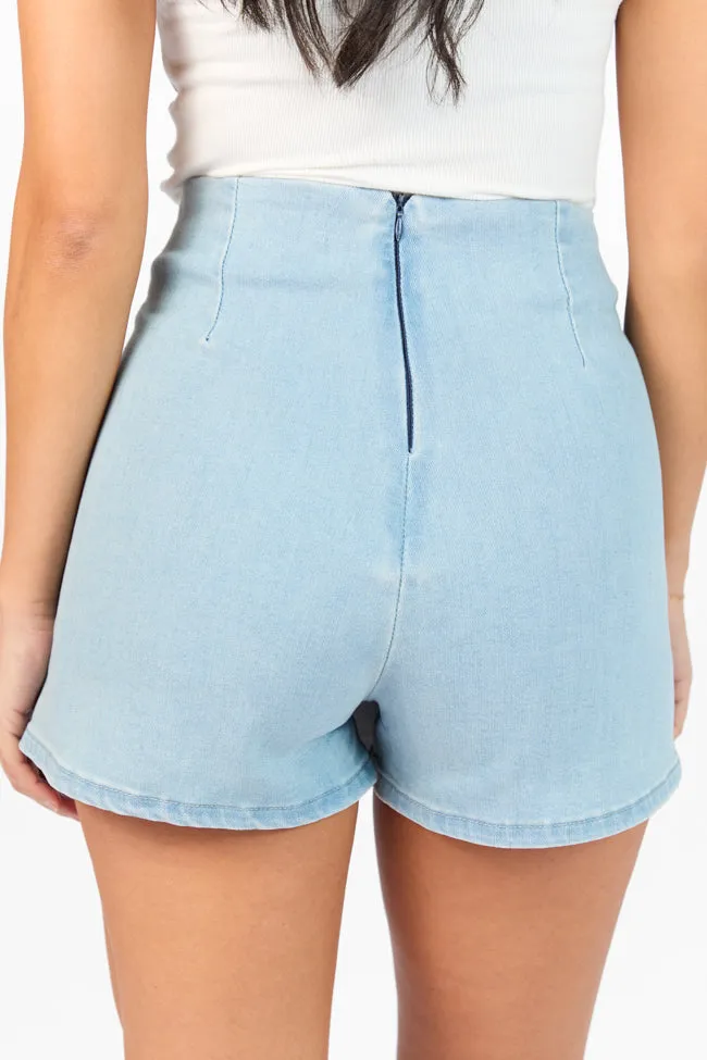 My Favorite Medium Wash Acid Wash Side Slit Denim Skort,Women Skirts Comfort