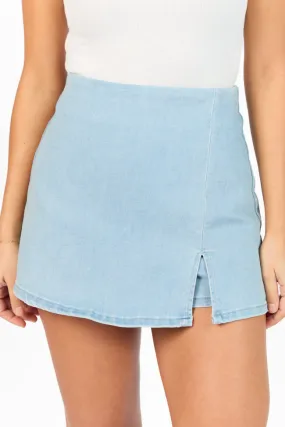 My Favorite Medium Wash Acid Wash Side Slit Denim Skort,Women Skirts Comfort