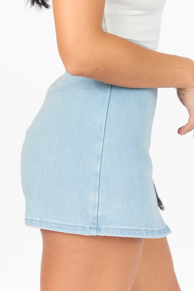 My Favorite Medium Wash Acid Wash Side Slit Denim Skort,Women Skirts Comfort