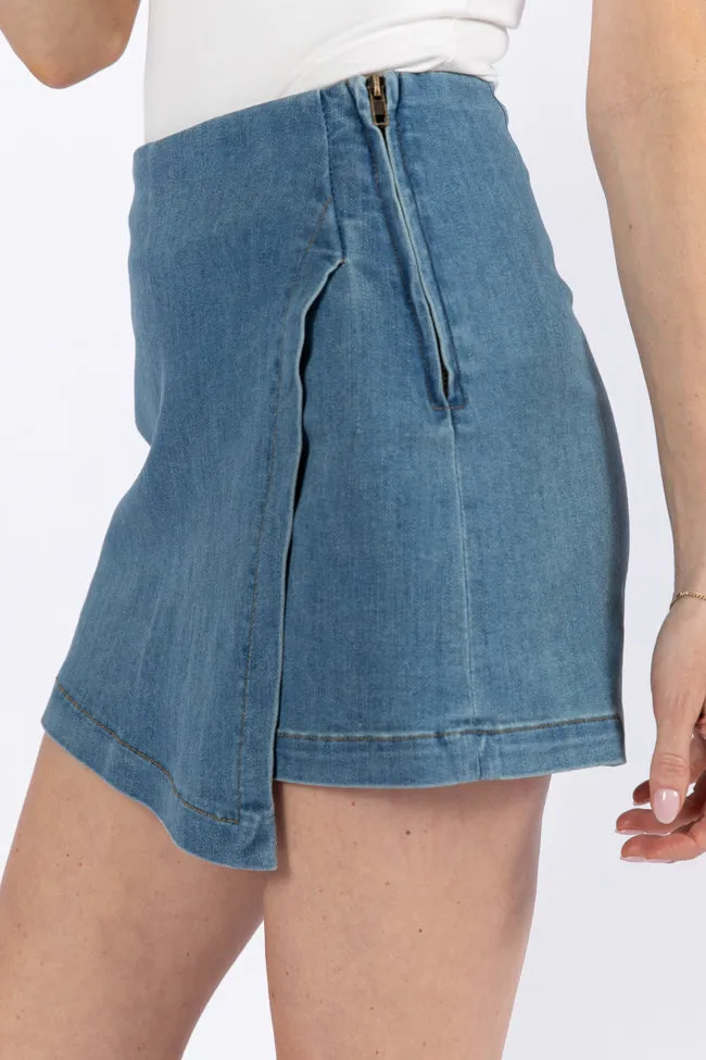 My Favorite Medium Wash Denim Skort,Women Skirts Comfort