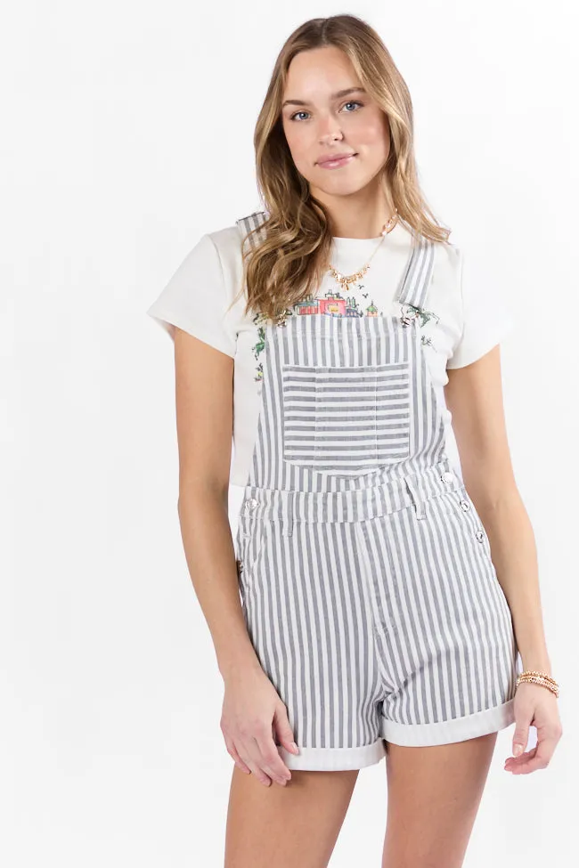 My Favorite Relaxed Stripe Stretchy Shorts Overalls,Women Shorts