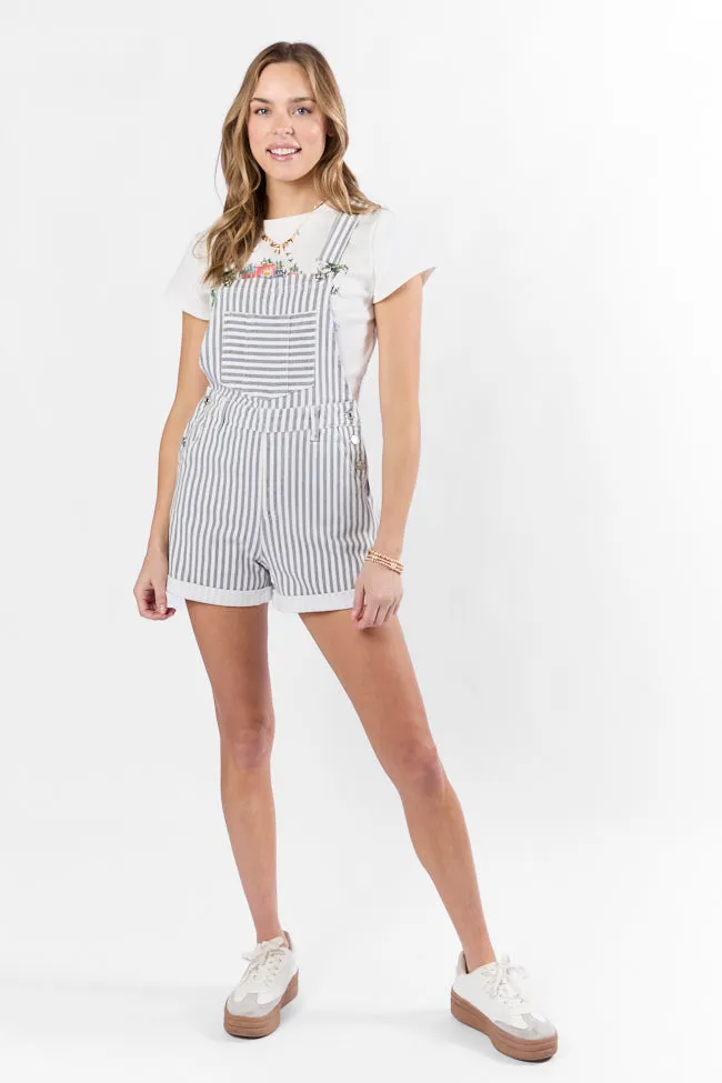 My Favorite Relaxed Stripe Stretchy Shorts Overalls,Women Shorts
