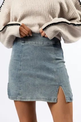 My Time To Shine Medium Wash Side Slit Denim Skirt,Women Skirts Comfort