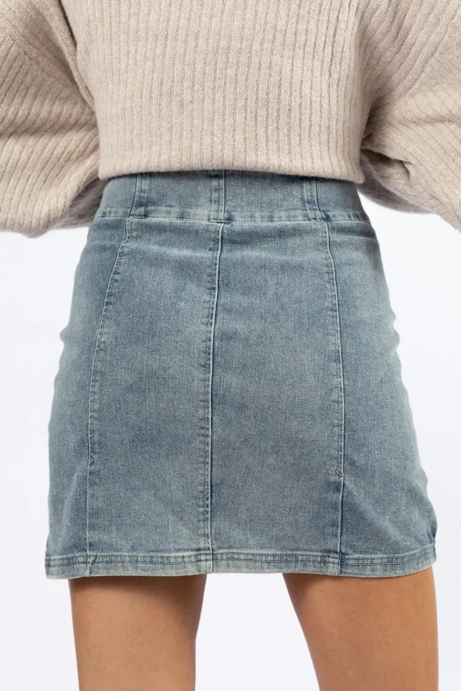My Time To Shine Medium Wash Side Slit Denim Skirt,Women Skirts Comfort