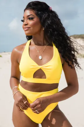 Needing Vitamin Sea Yellow Cut-Out Bikini Top SALE,Swimwear