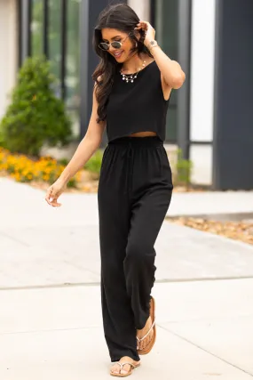 Never Giving Up Black Linen Tank and Pants Set,Women Pants