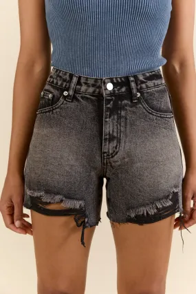 Night Rhythm Black Wash Distressed Denim Shorts SALE,Women Shorts