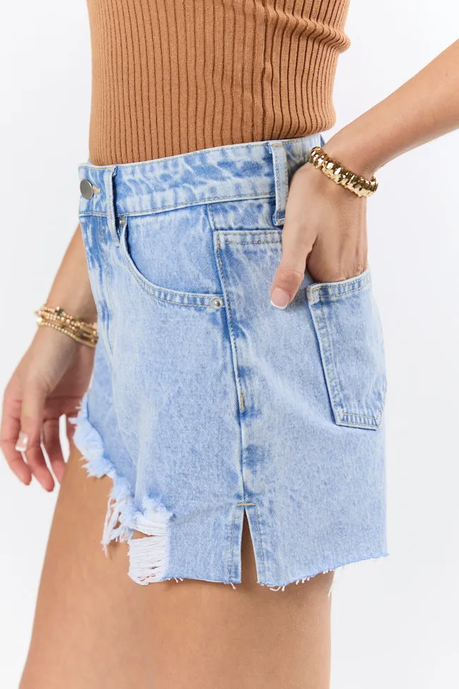 Nights Abroad Light Wash Distressed Denim Shorts SALE,Women Shorts