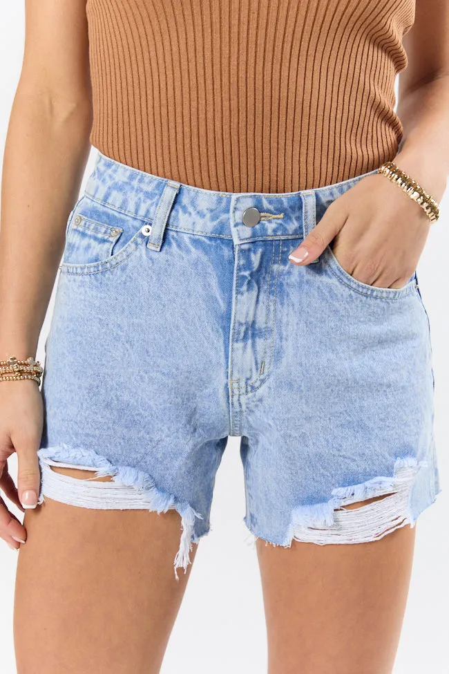 Nights Abroad Light Wash Distressed Denim Shorts SALE,Women Shorts