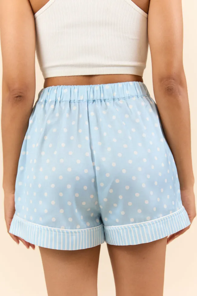 No Alarm Blue Polka Dot Satin Pajama Shorts,Women Pants
