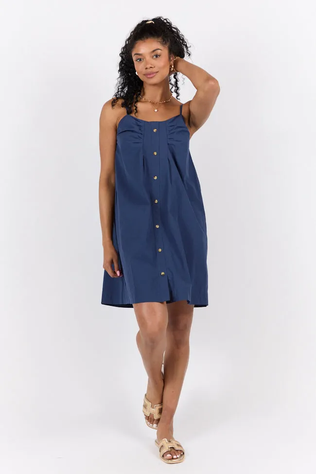 No Looking Back Navy Button Front Dress,Daily Outfit