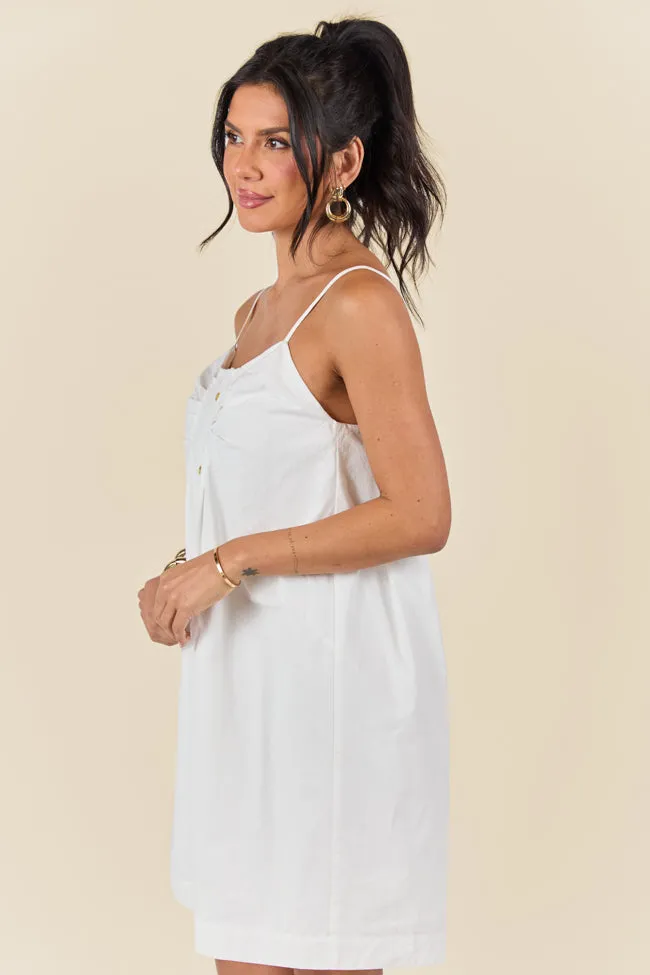 No Looking Back White Button Front Mini Dress,Daily Outfit