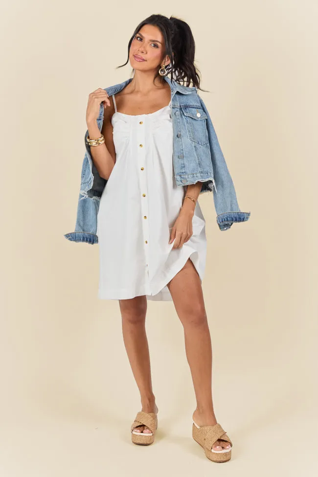 No Looking Back White Button Front Mini Dress,Daily Outfit