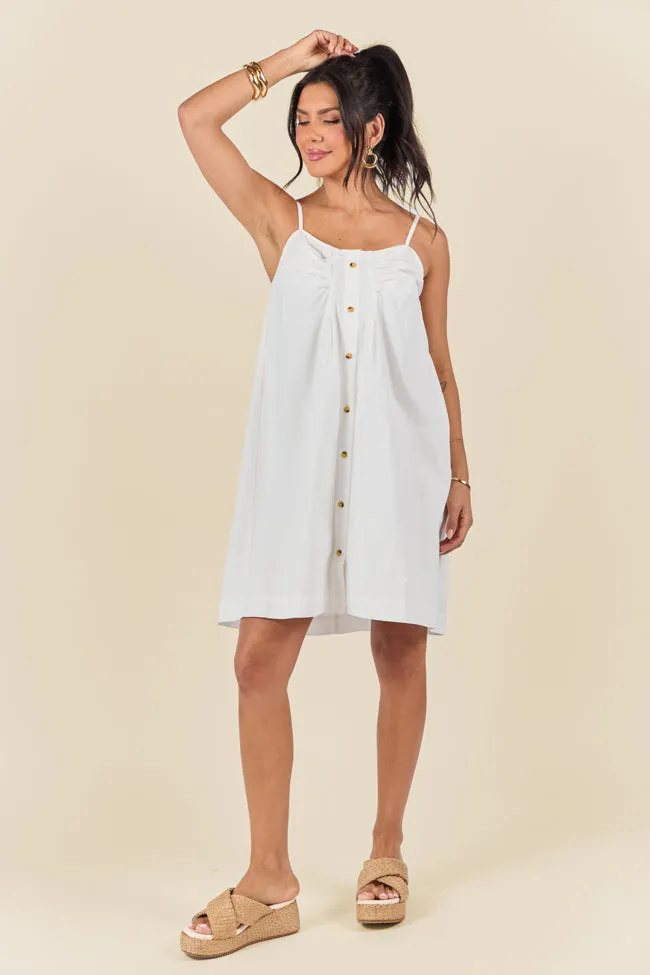 No Looking Back White Button Front Mini Dress,Daily Outfit