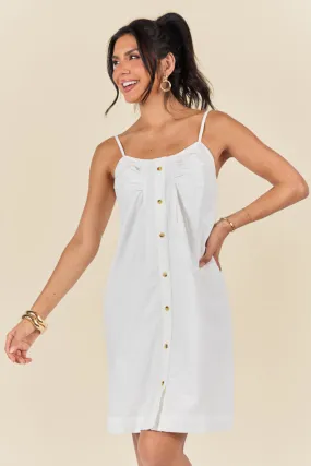 No Looking Back White Button Front Mini Dress,Daily Outfit