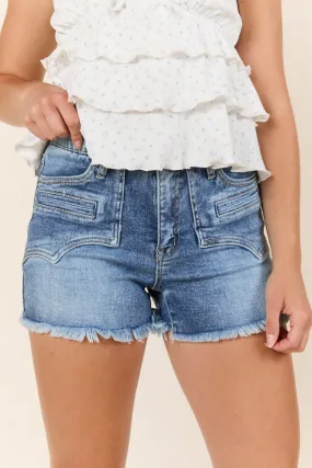 Not My First Western Stitching Detail Denim Shorts,Women Shorts