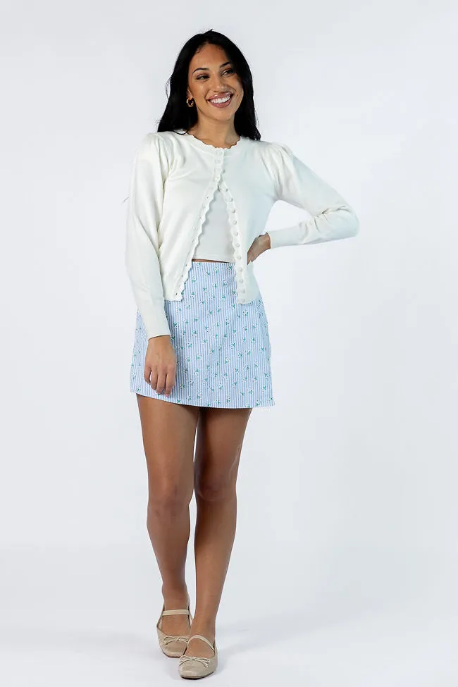 Not So Simple Blue Striped Floral Print Skort,Women Skirts Comfort