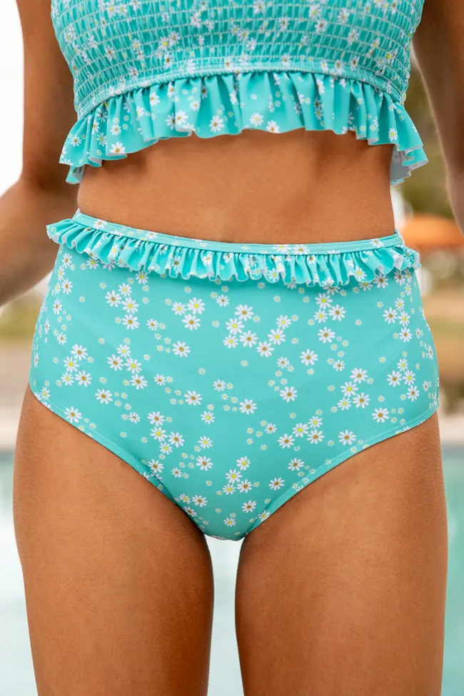 Ocean To Ocean Teal Ditsy Floral Bikini Bottoms,Swimwear
