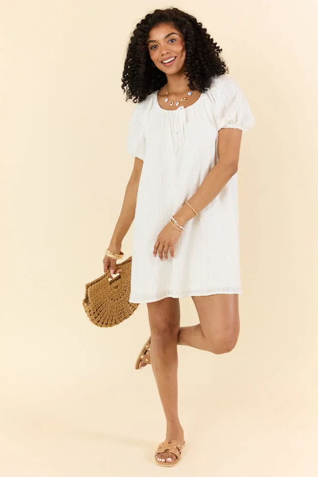 On A Whim White Knit Eyelet Short Sleeve Dress,Daily Outfit