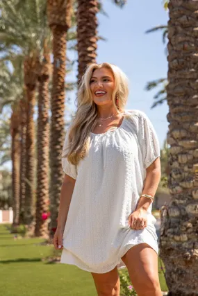 On A Whim White Knit Eyelet Short Sleeve Dress,Daily Outfit