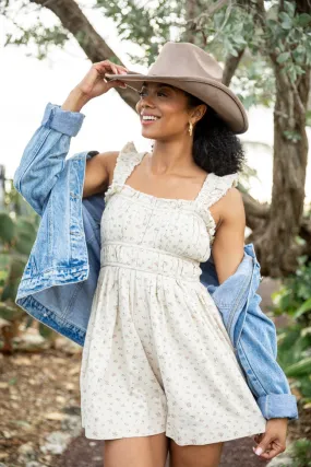 Out West Beige Printed Denim Romper Dress,Daily Outfit