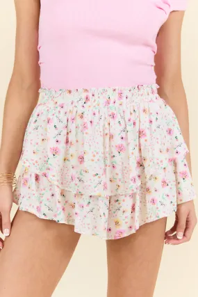 Own It Pink Multi Floral Ruffle Skort,Women Skirts Comfort