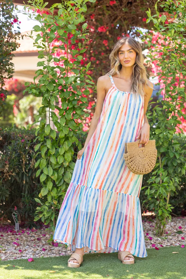 Painting The Sky Multi Watercolor Chiffon Maxi Dress SALE,Daily Outfit