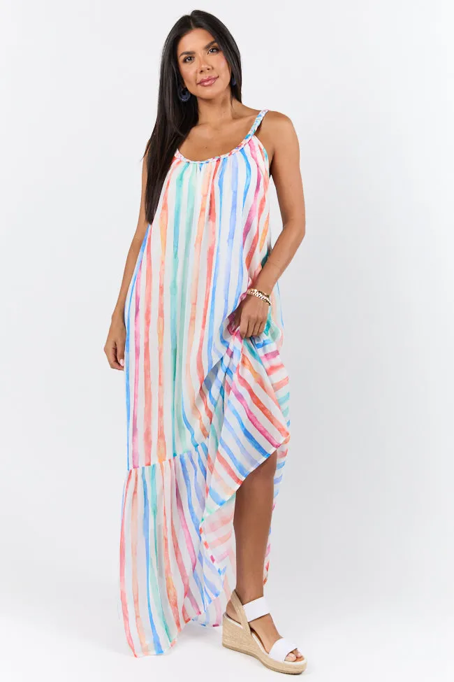 Painting The Sky Multi Watercolor Chiffon Maxi Dress SALE,Daily Outfit