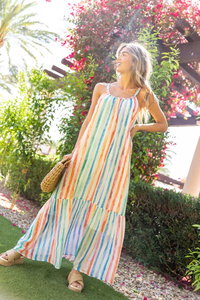 Painting The Sky Multi Watercolor Chiffon Maxi Dress SALE,Daily Outfit