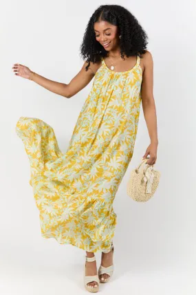 Painting The Sky Yellow Leaf Print Maxi Dress SALE,Daily Outfit