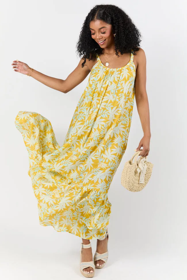 Painting The Sky Yellow Leaf Print Maxi Dress SALE,Daily Outfit