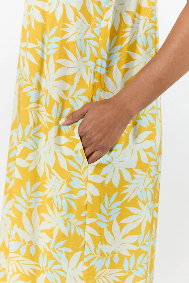 Painting The Sky Yellow Leaf Print Maxi Dress SALE,Daily Outfit