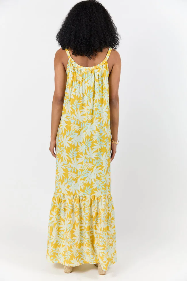 Painting The Sky Yellow Leaf Print Maxi Dress SALE,Daily Outfit