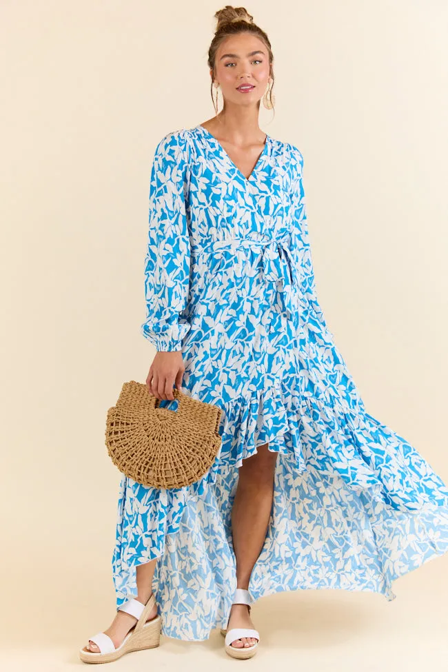 Palmetto Paradise Blue and White Long Sleeve Maxi Dress SALE,Daily Outfit