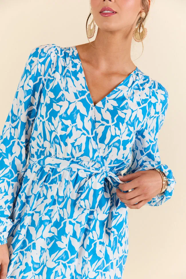 Palmetto Paradise Blue and White Long Sleeve Maxi Dress SALE,Daily Outfit