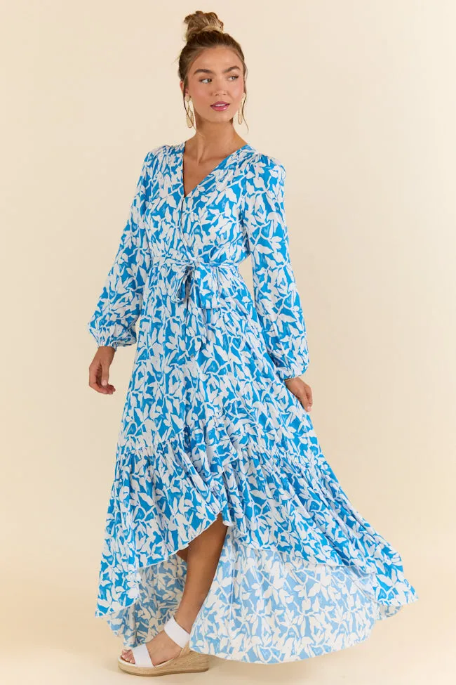 Palmetto Paradise Blue and White Long Sleeve Maxi Dress SALE,Daily Outfit