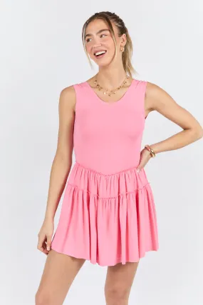 Path To Happiness Pink Knit Tank Romper Dress,Daily Outfit