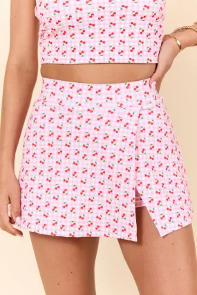 Pick Your Goals Pink Cherry Gingham Side Slit Skort,Women Skirts Comfort