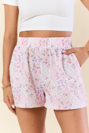 Piece By Piece Pink Patchwork Print Boxer Shorts,Women Shorts
