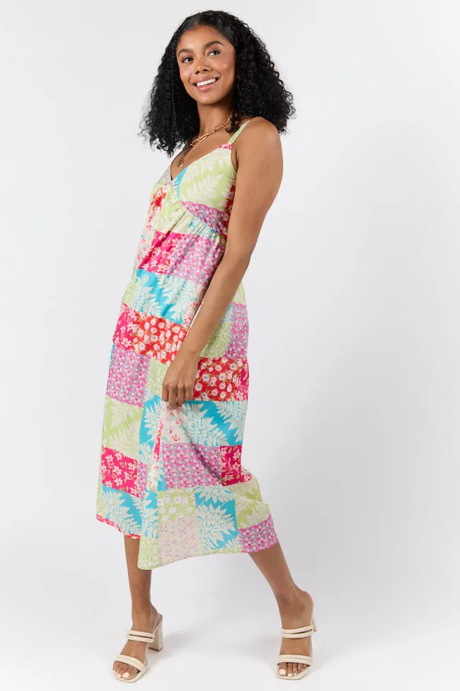 Pieces That Complete Me Multi Patchwork Babydoll Midi Dress,Daily Outfit
