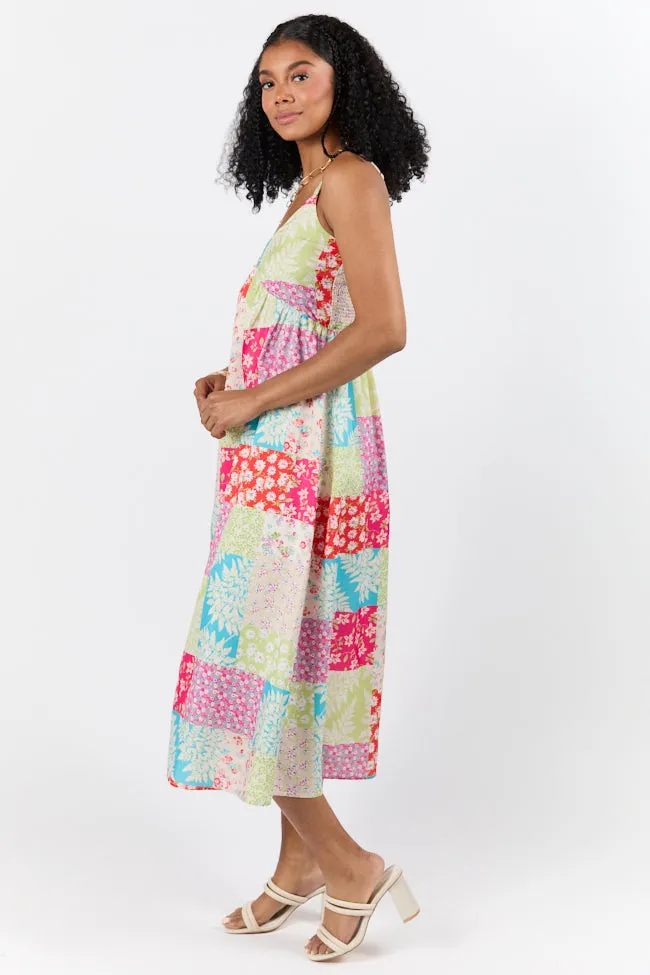 Pieces That Complete Me Multi Patchwork Babydoll Midi Dress,Daily Outfit