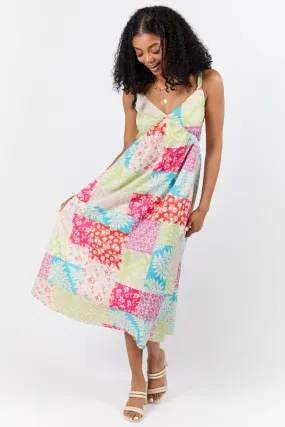 Pieces That Complete Me Multi Patchwork Babydoll Midi Dress,Daily Outfit